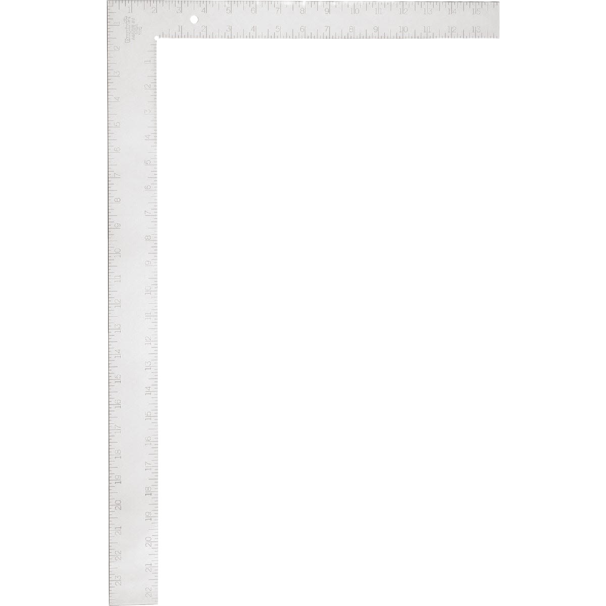 Steel carpenter's square with wide body and etched measurements, ideal for precise woodworking and home improvement tasks