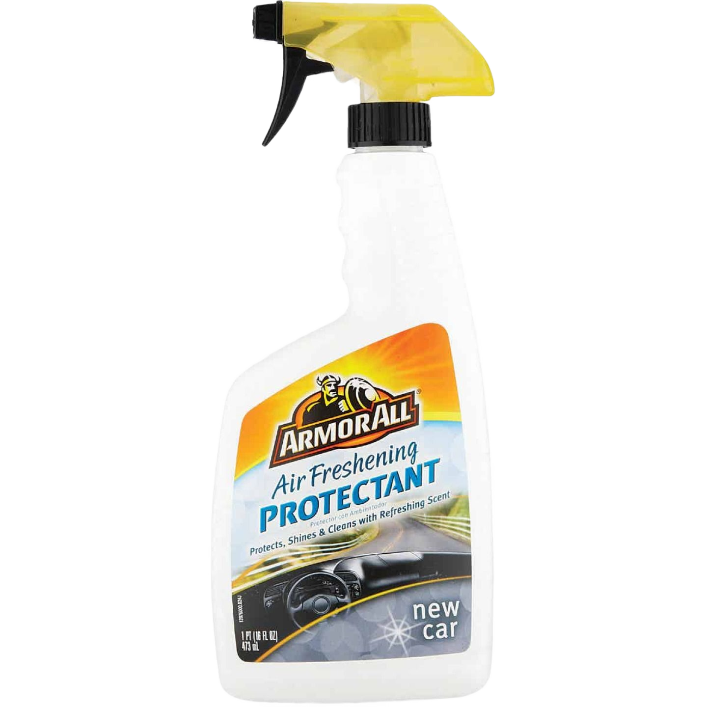 16 oz spray bottle of Armor All air freshening protectant with new car scent for automotive cleaning supplies