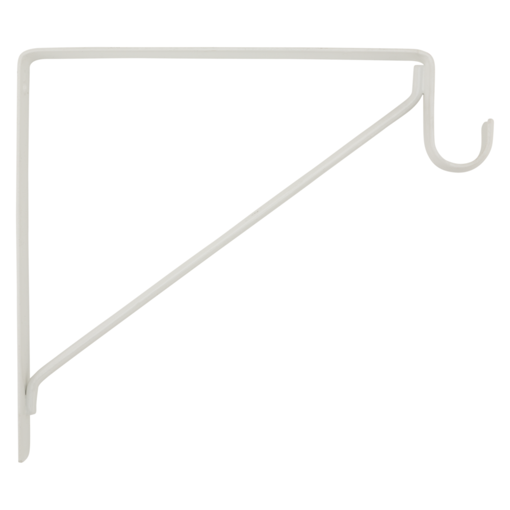 White heavy duty metal shelf and rod bracket designed for home improvement and organization tasks