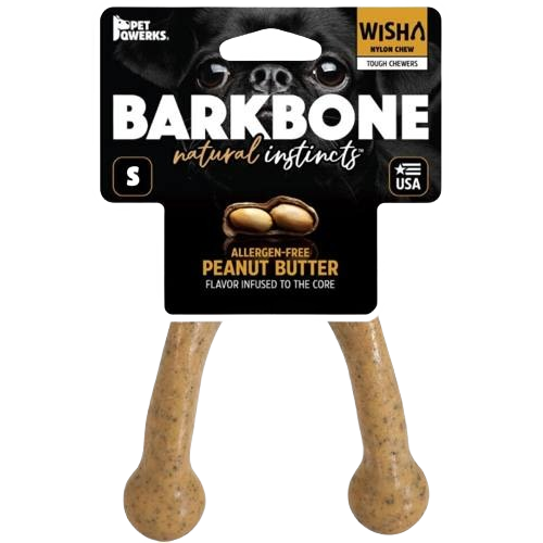 Small peanut butter-flavored nylon chew toy for tough chewers in pet treats and dog supplies collections