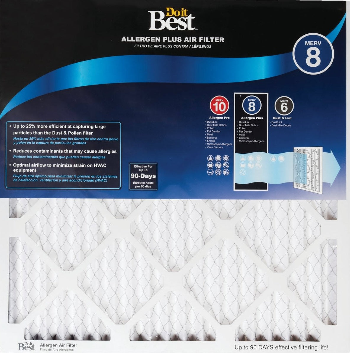 Do it Best allergen plus furnace filter with MERV 8 rating for heating, cooling, and air management under $50