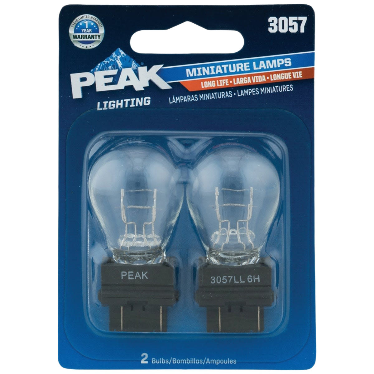 Pack of two PEAK 3057 miniature automotive bulbs with long life, featured in Automotive and Under $50 collections