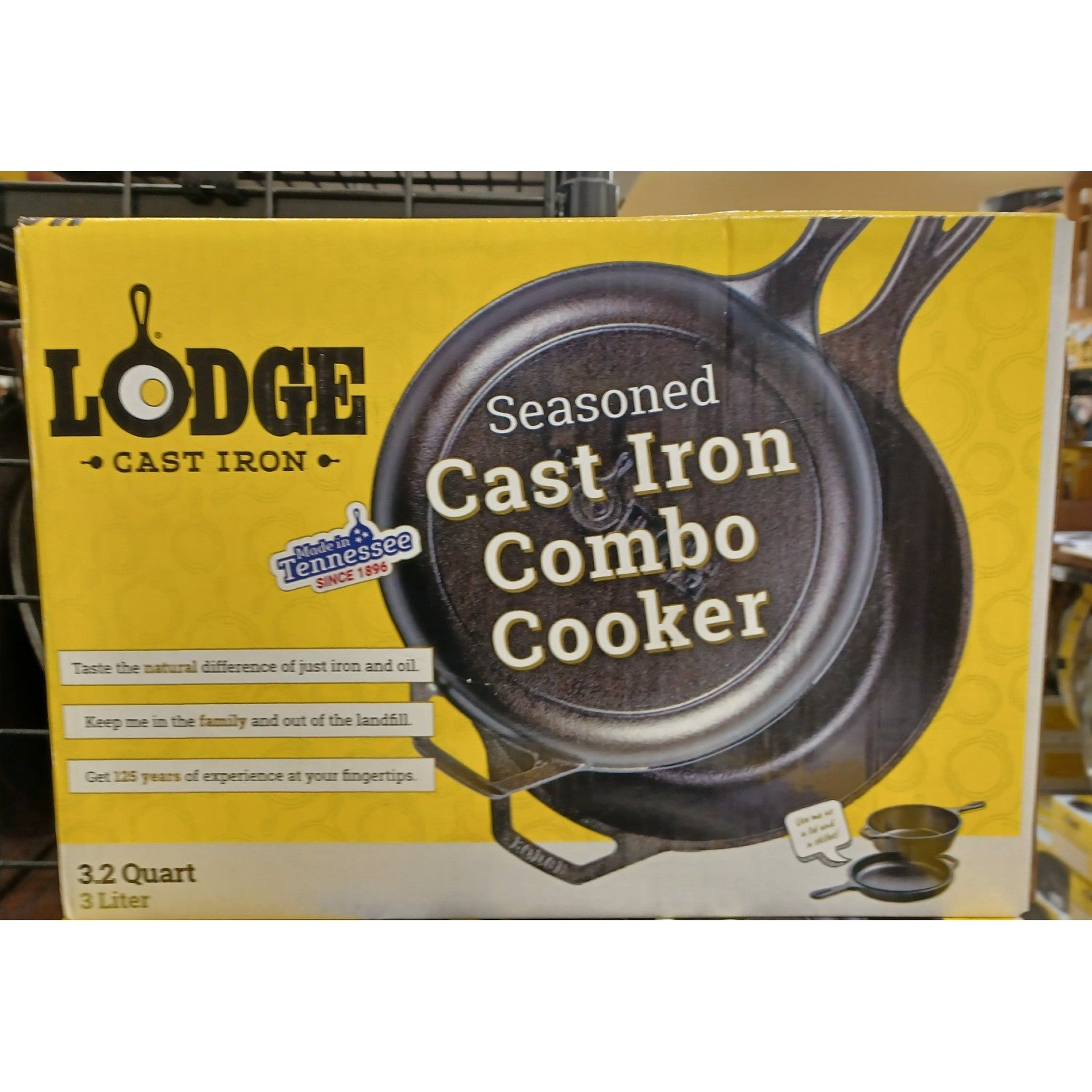 Seasoned cast iron combo cooker with lid and handle for versatile home cooking and kitchen use