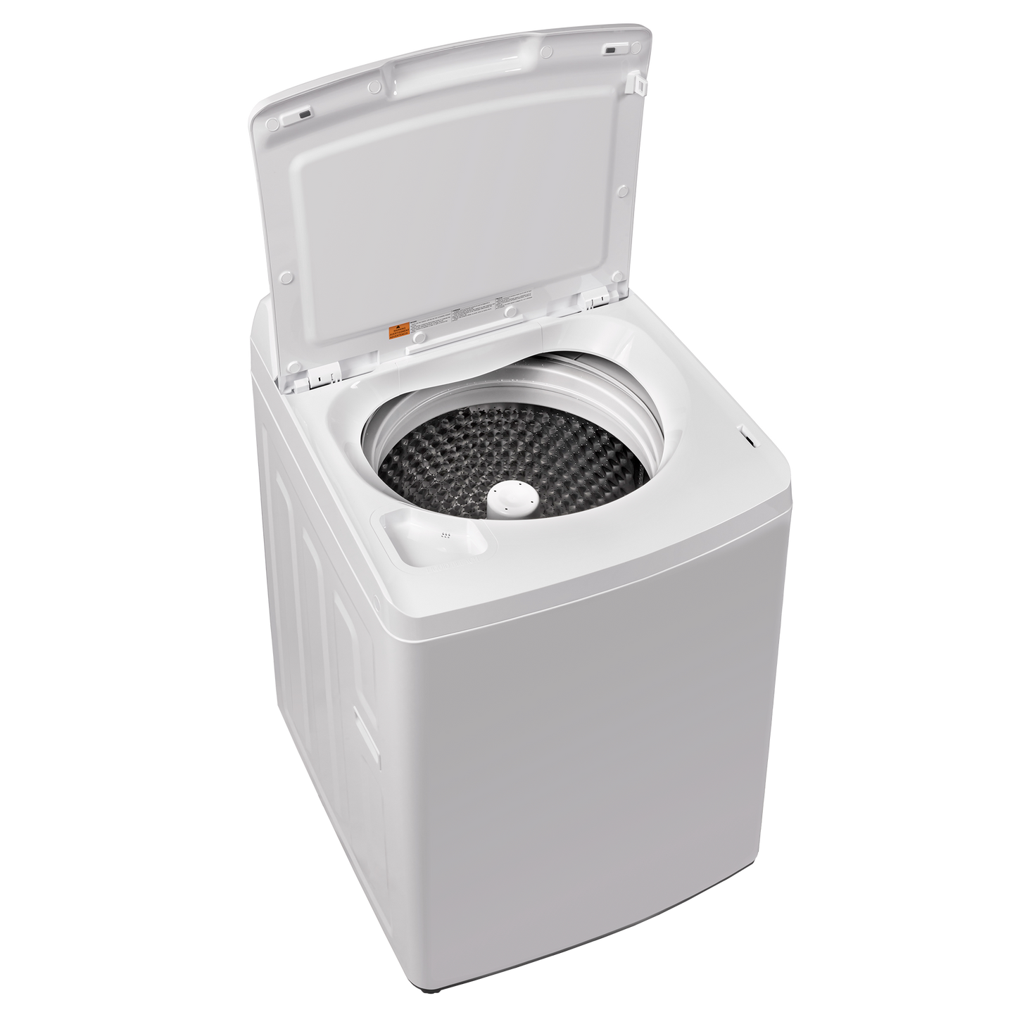 White top load washing machine with open lid and agitator in Top Load Washers and Appliances collections