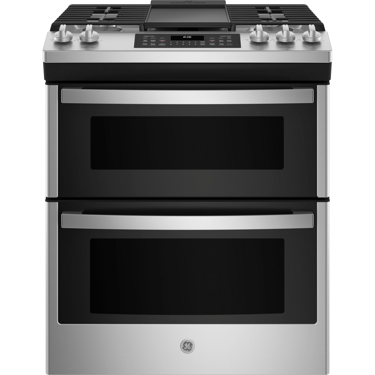 GE 30" Slide-In Front Control Gas Double Oven Range