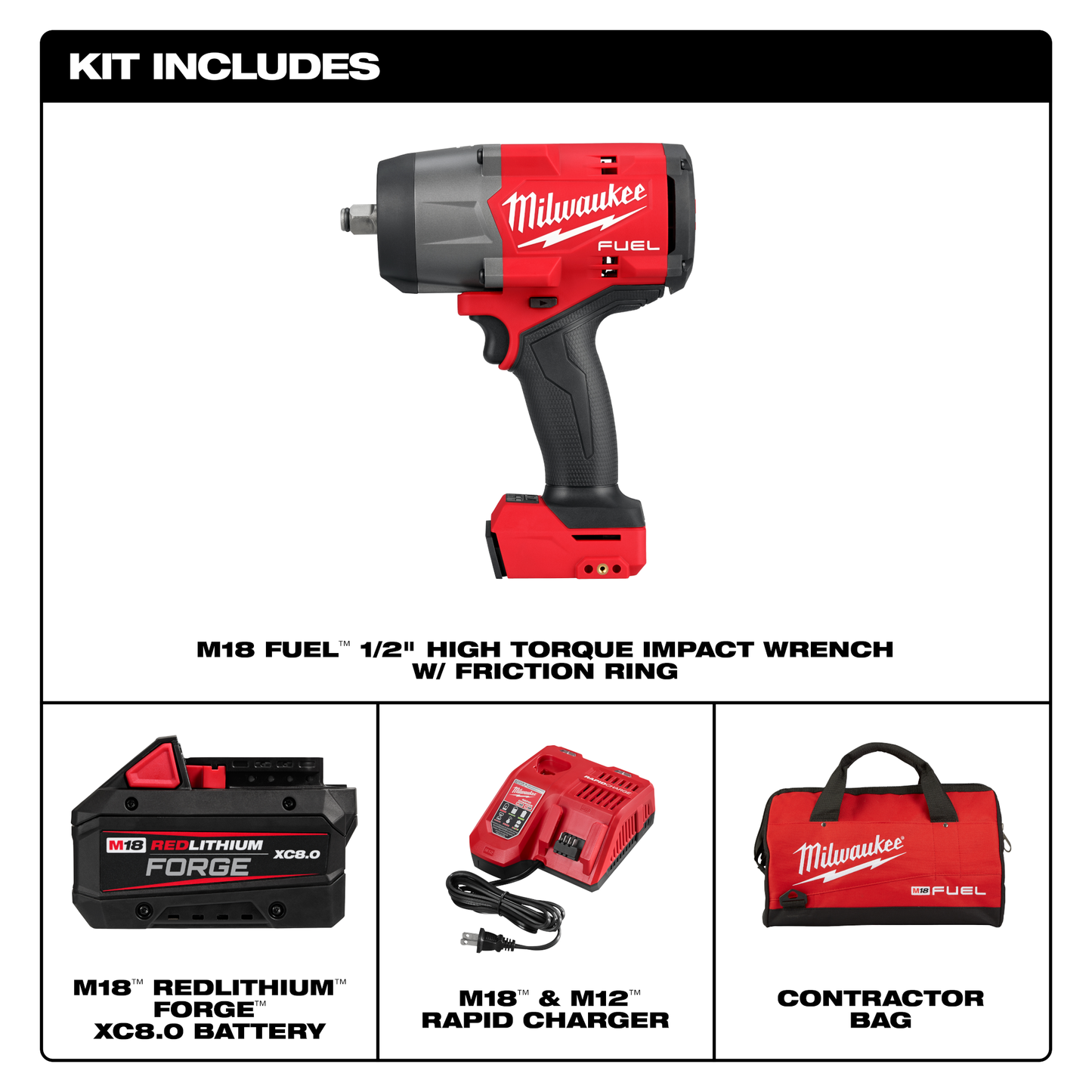 Milwaukee M18 FUEL™ 1/2" High Torque Impact Wrench w/ Friction Ring REDLITHIUM™ FORGE™ Kit