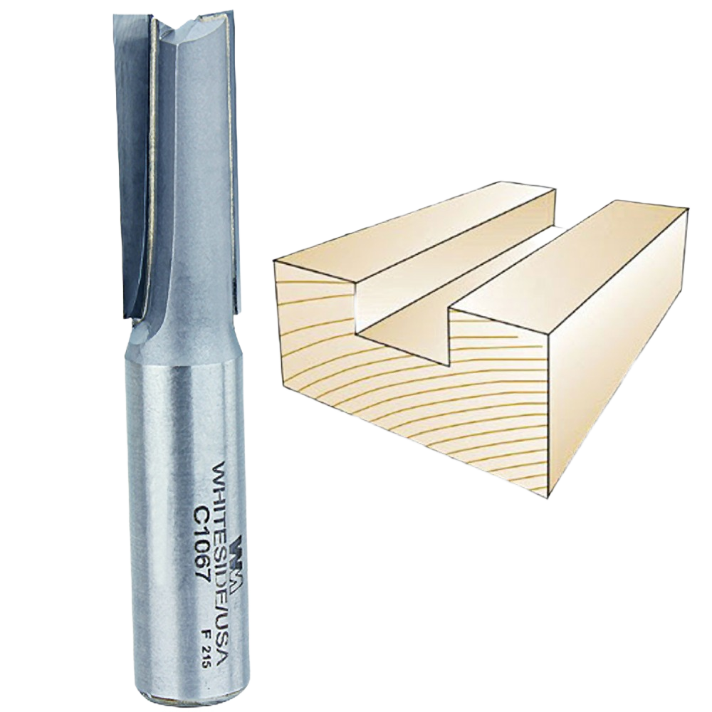 Whiteside CNC straight router bit with cutter profile and wood groove example for woodworking tool accessories