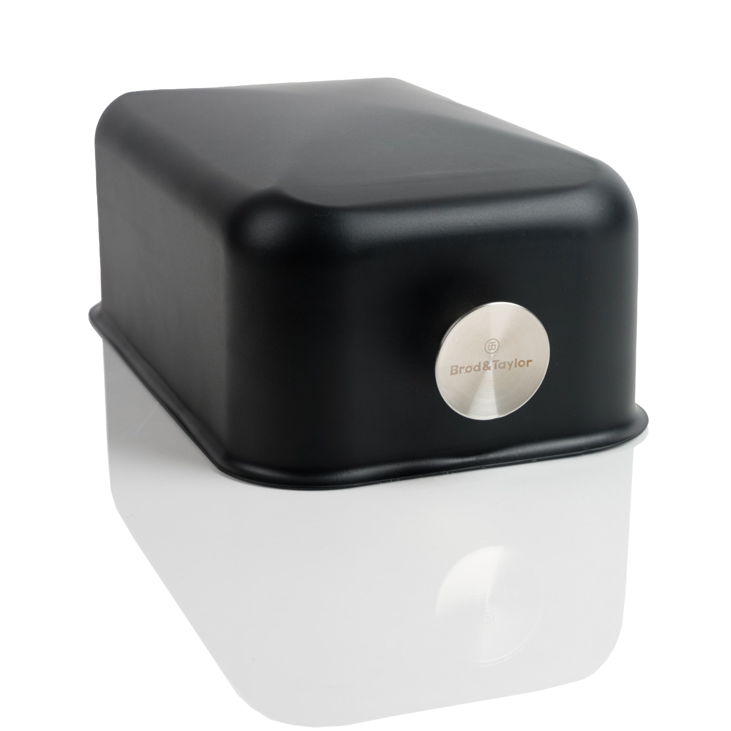 Black and white baking shell with stainless steel logo badge, part of kitchenware and bakeware collections under $100