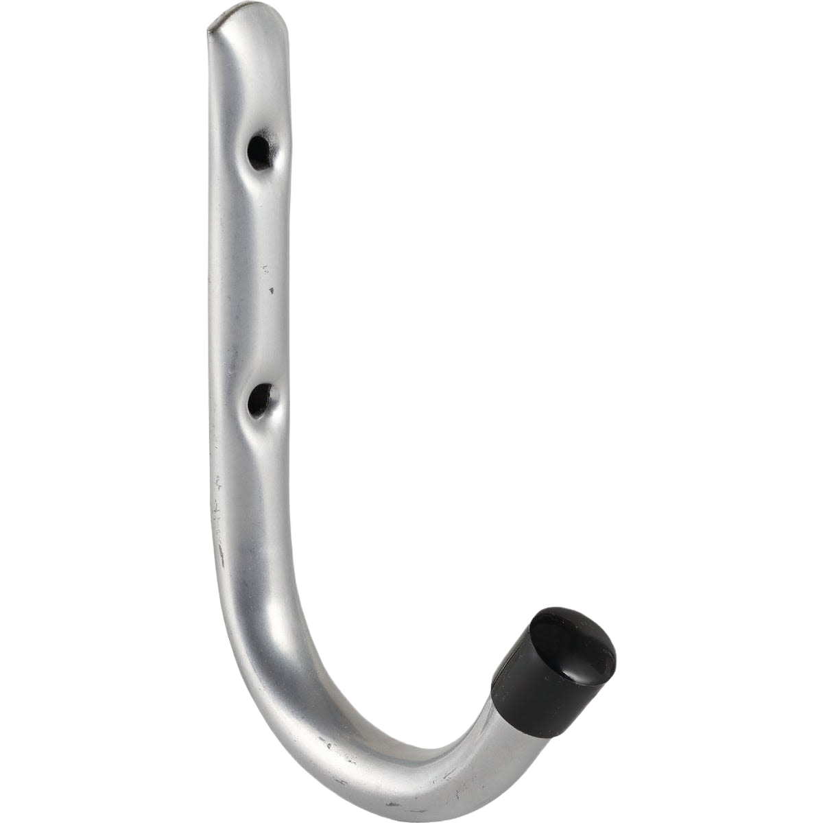 Silver metal wall hook with black tip and rust-resistant finish for hardware and storage organization under $50