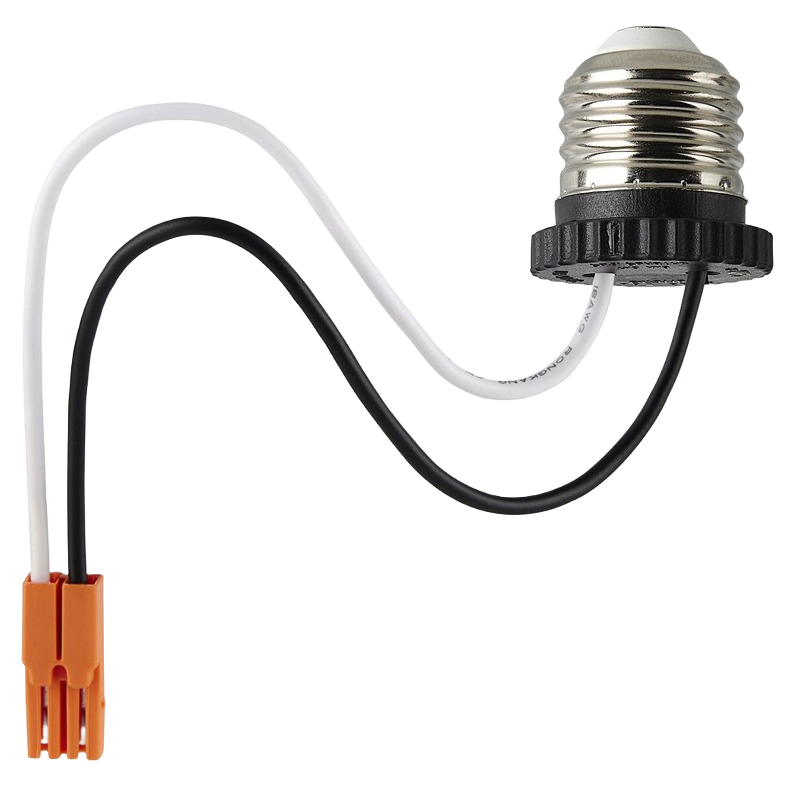 E26 medium base light socket adapter with black and white wires and orange connector for electrical use under $50 category