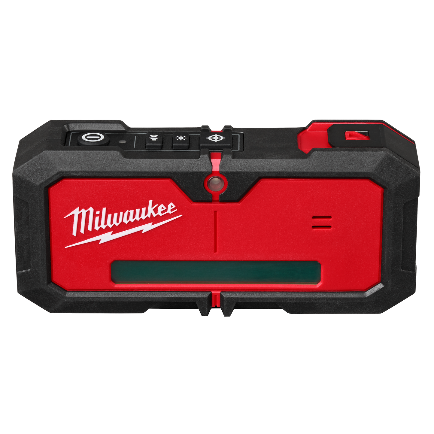 Compact red and black Milwaukee laser level with green laser and automatic alignment for tools and home improvement projects