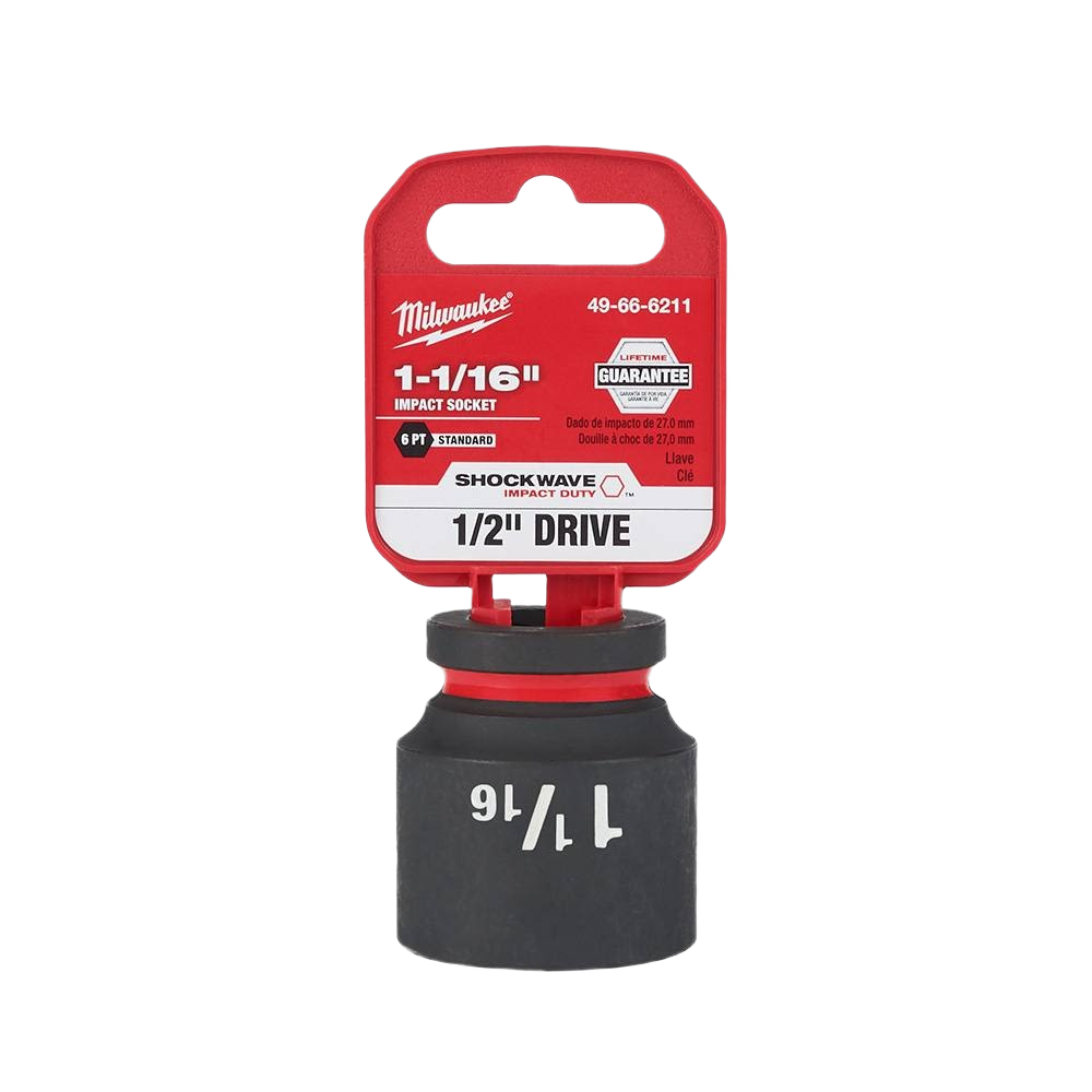 Milwaukee 1-1/16 inch 6-point impact socket with 1/2 inch drive for hand tools and woodworking tasks