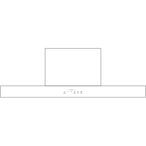 Outline drawing of a wall mount vent hood with control panel buttons, part of kitchen range hoods and appliances collection