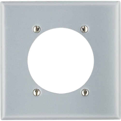 Stainless steel 2-gang wall plate with round cutout for range or dryer installation in home improvement projects