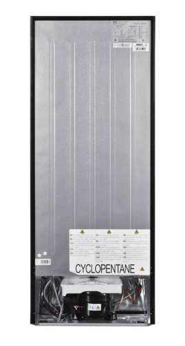 Back view of a mid-size refrigerator showing compressor, wiring, and cooling system components in appliances collection