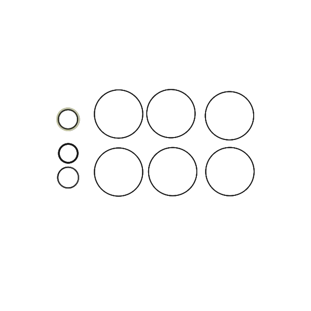 Set of various sized black and beige seals and rings for steering column repair in outdoor power tools and parts collection