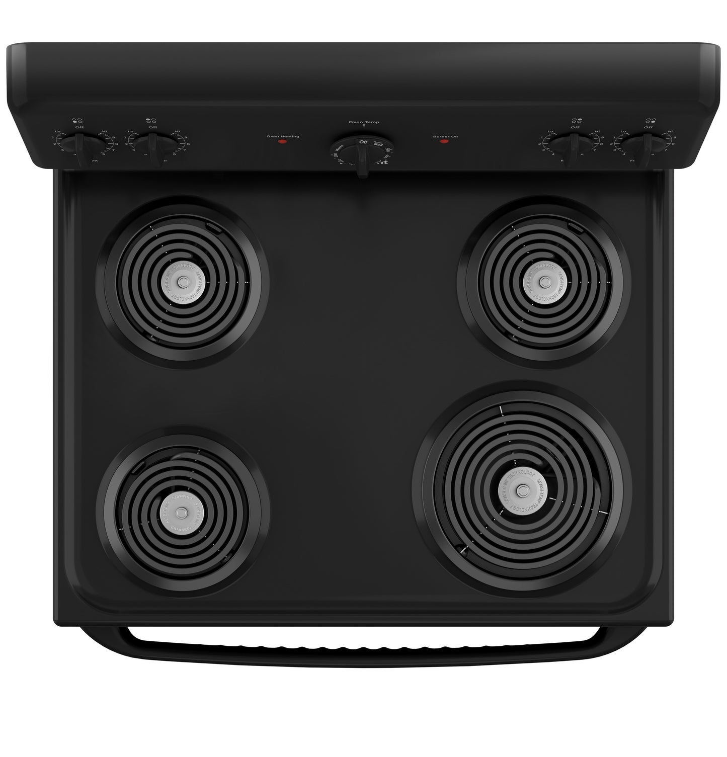 Black free-standing electric range with four coil burners and top control knobs in Ranges and Electric Ranges collections