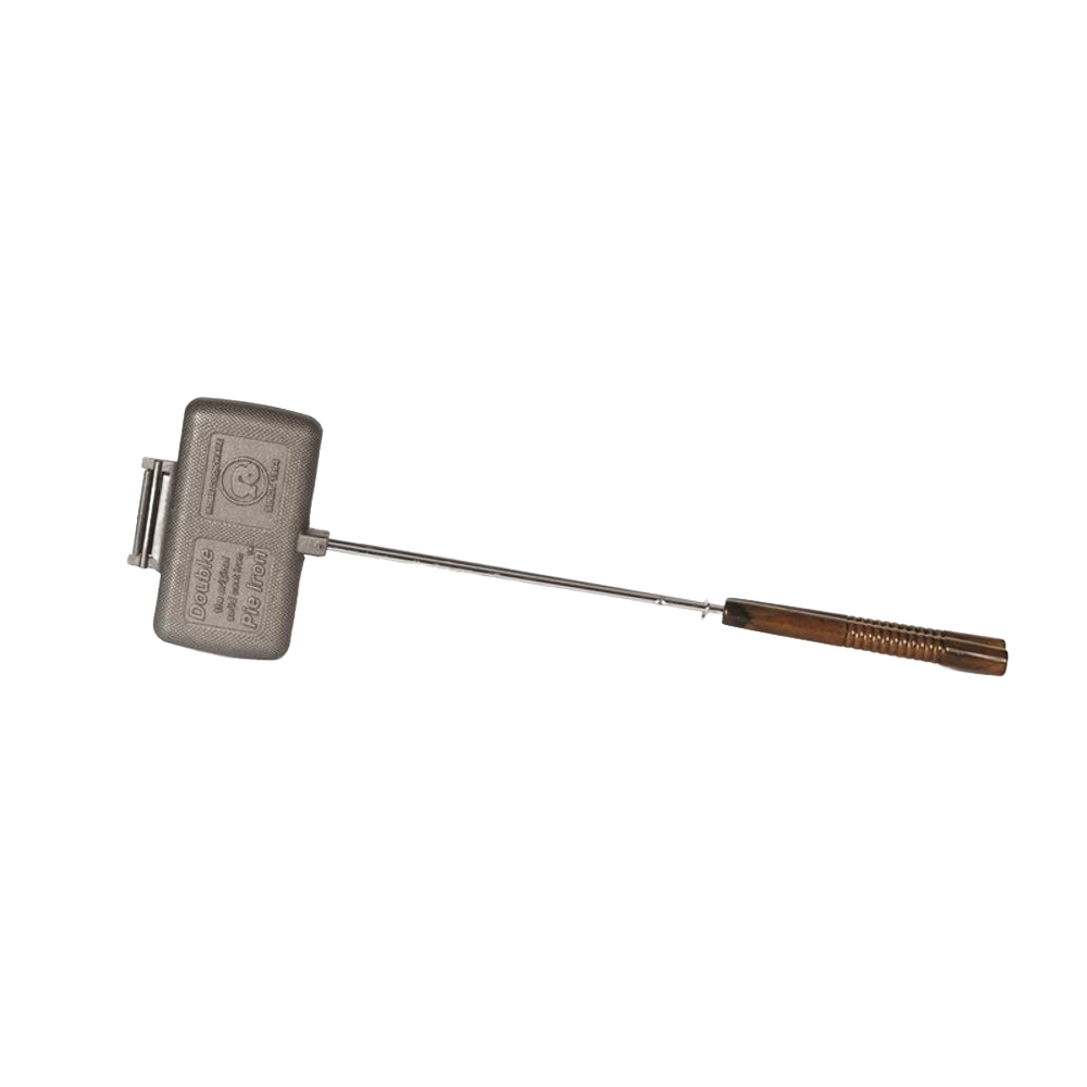 Double cast iron sandwich cooker with long wooden handle for grilling and outdoor cooking tools and accessories