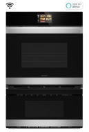 Modern black and stainless steel smart combination wall oven and microwave drawer with digital touchscreen controls from Appliances collection