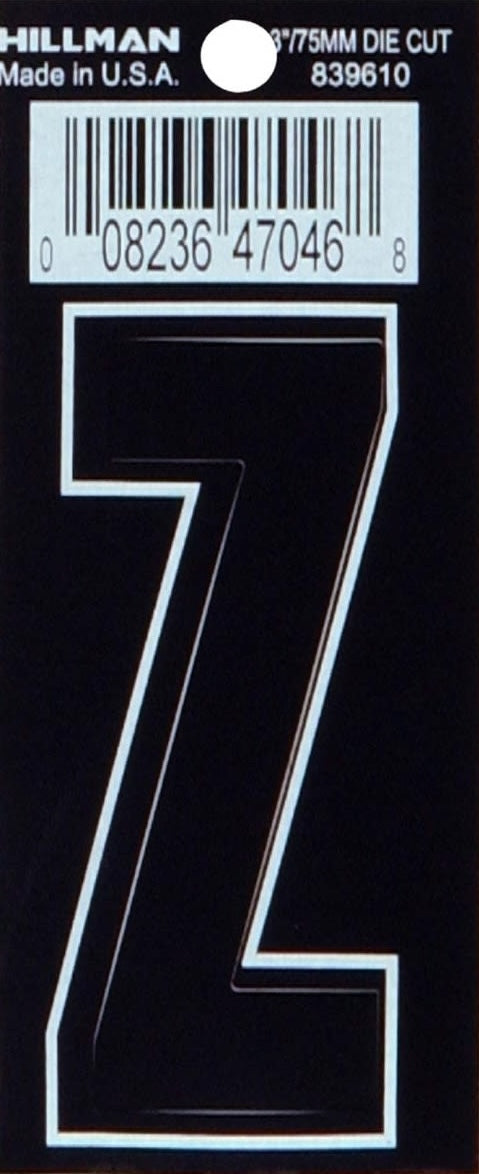 Hillman 3 in. Black Matte Vinyl Die Cut Sticker Thin Letter Z
