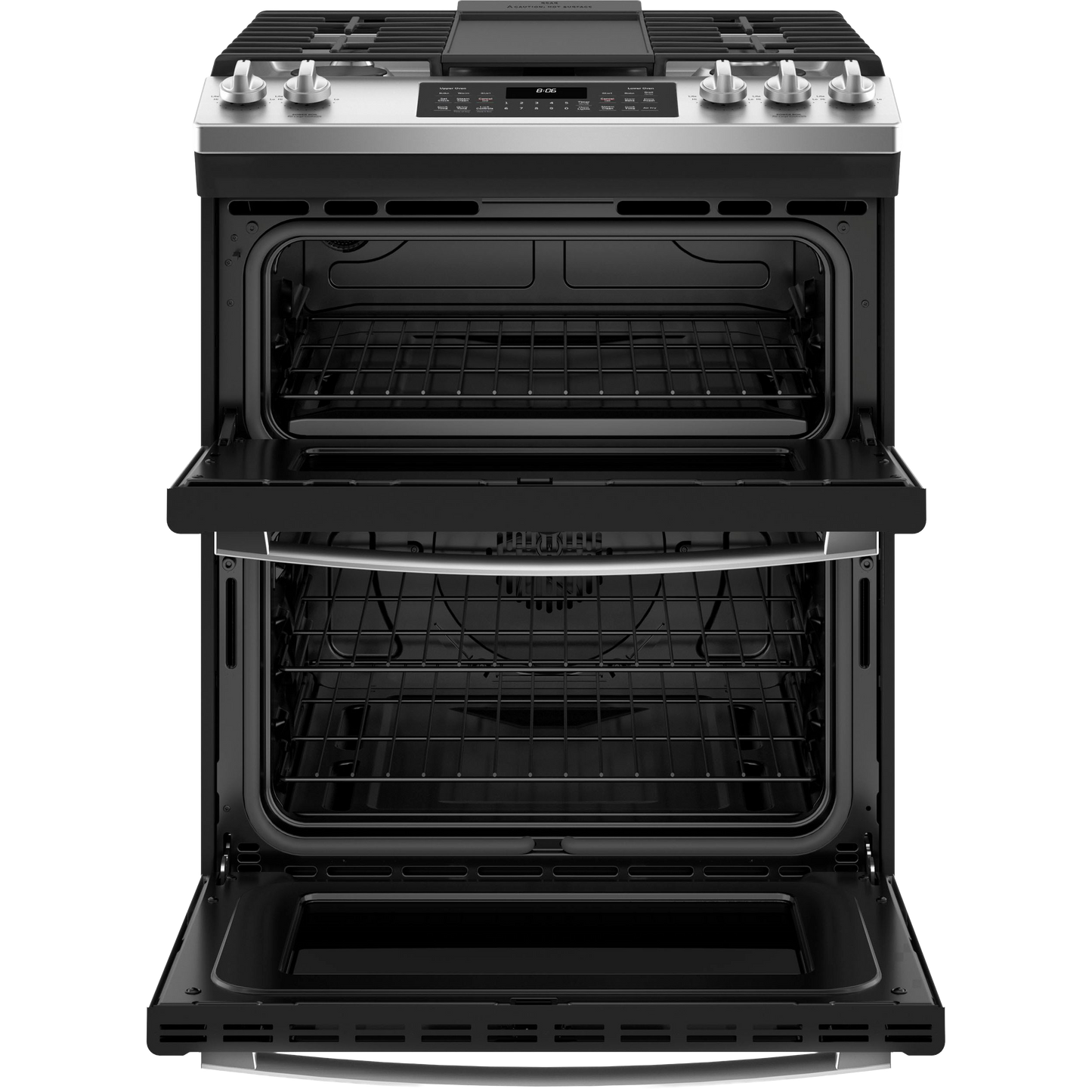 GE 30" Slide-In Front Control Gas Double Oven Range
