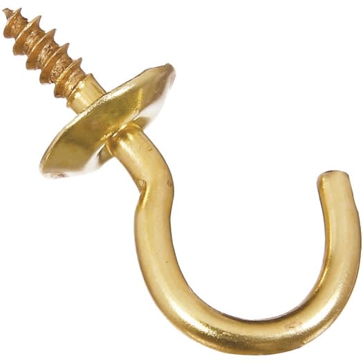 Solid brass cup hook with corrosion-resistant finish for interior and exterior use in hardware and fasteners collections under $50