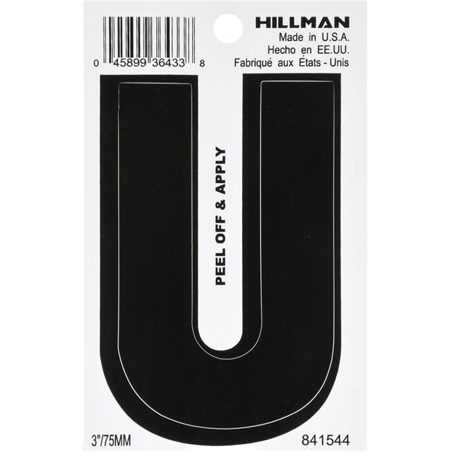 Hillman 3 in. Black Vinyl Die Cut Peel Off Sticker Letter U