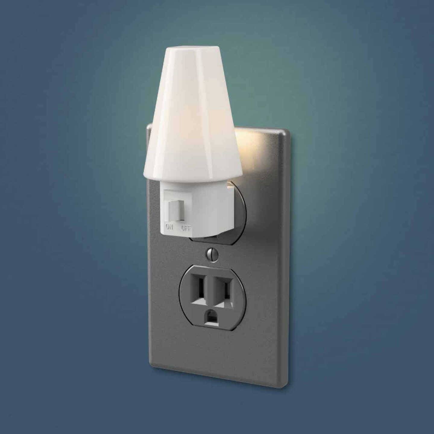 White plug-in LED night light with frosted lens and simple switch, part of Electrical and Night Lights collections under $50