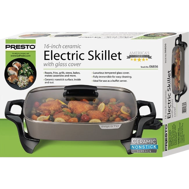 16-inch ceramic electric skillet with glass lid, black handles, and nonstick surface for versatile cooking in appliances collection