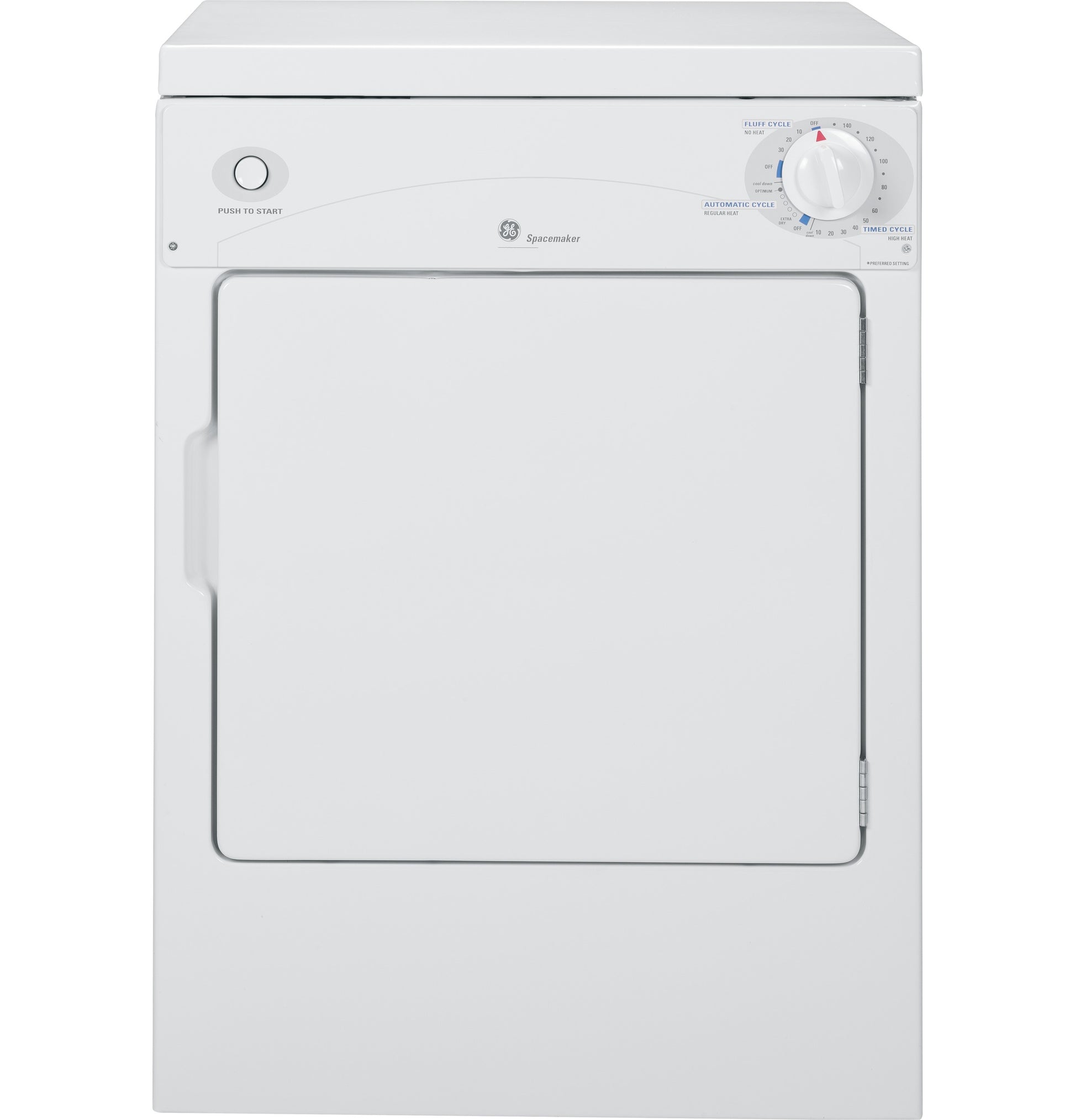 White compact portable electric dryer with front door and dial controls in washers and dryers collection