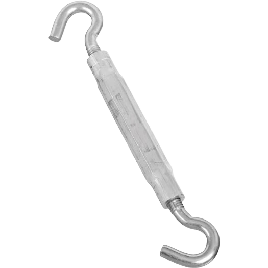 Zinc hook turnbuckle with threaded body for adjustable tension in tools and home improvement projects