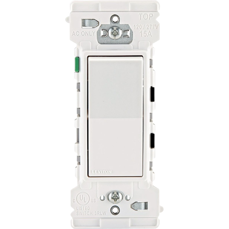 White rocker switch with mounting screws and metal frame for electrical home improvement installations