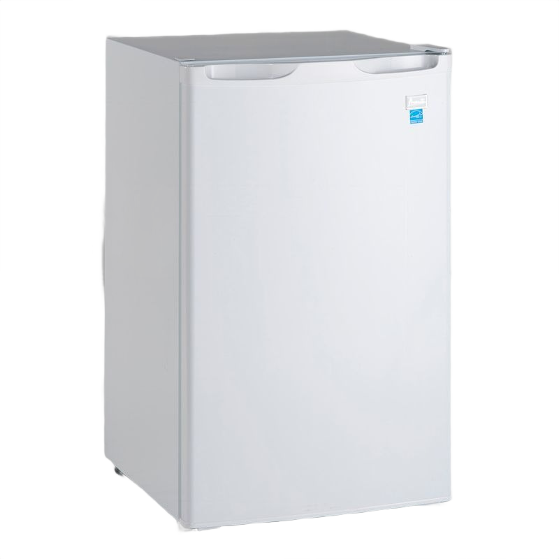 White compact counterhigh refrigerator with freezer compartment, suitable for kitchen appliances and home improvement collections