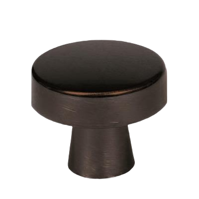 Oil-rubbed bronze cabinet knob with rounded top and tapered base for furniture hardware and home improvement collections