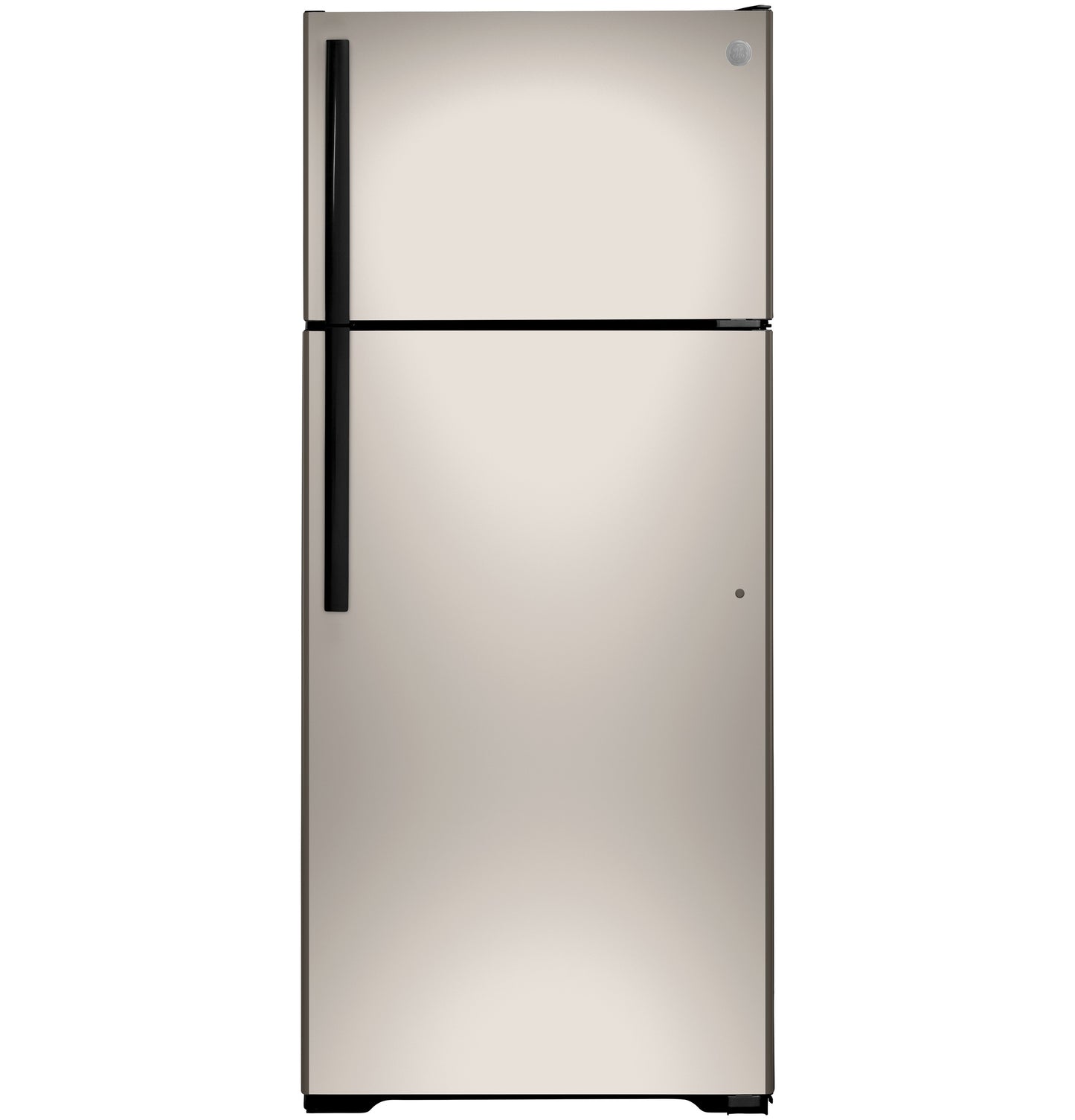 Energy Star certified top-freezer refrigerator with a stainless steel finish and vertical handles in kitchen appliances collection