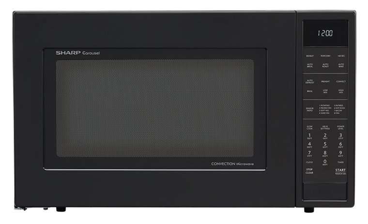 Black 1.5 cubic feet countertop microwave oven with convection cooking and digital control panel for kitchens