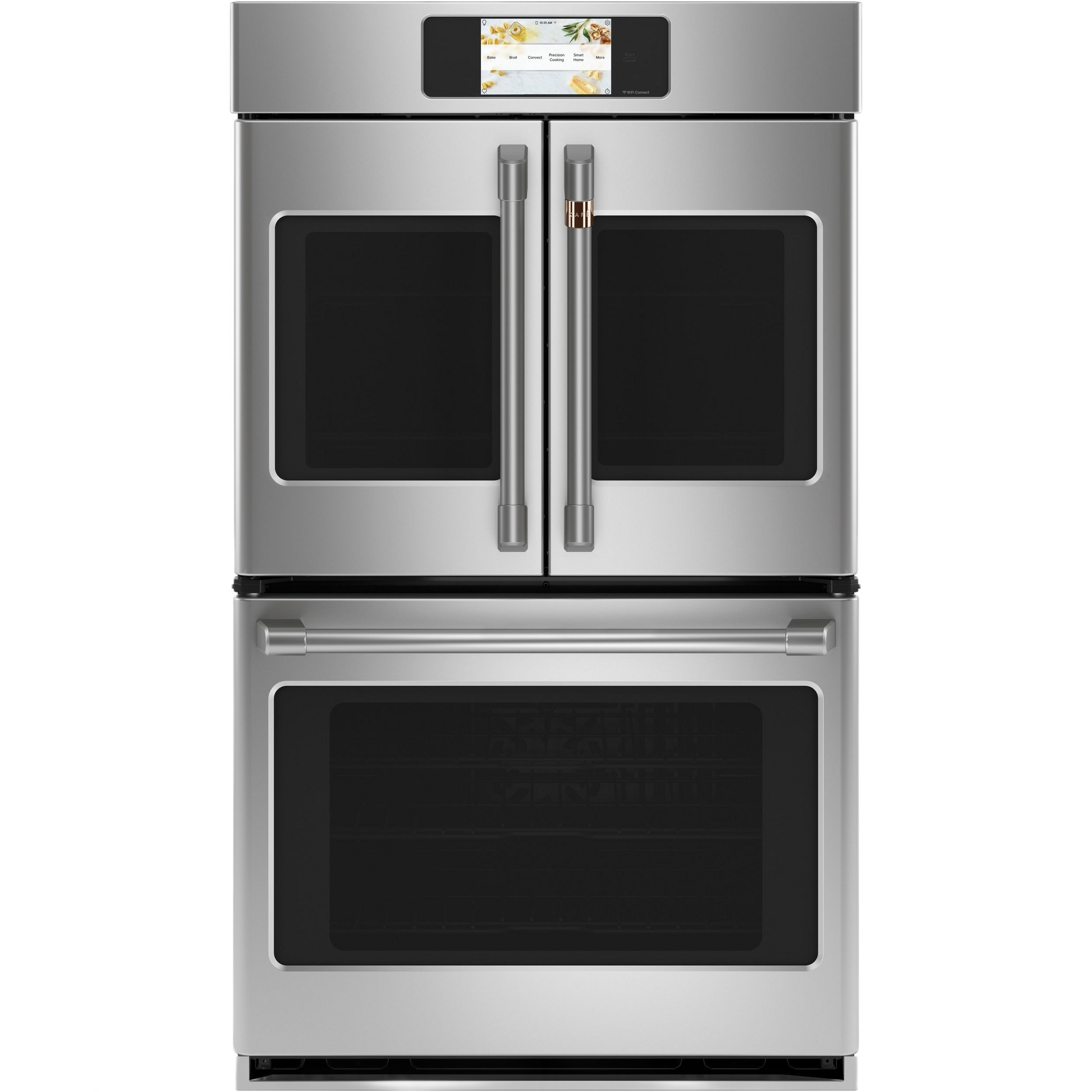 Stainless steel smart built-in double wall oven with French doors and touchscreen control from kitchen appliances collection