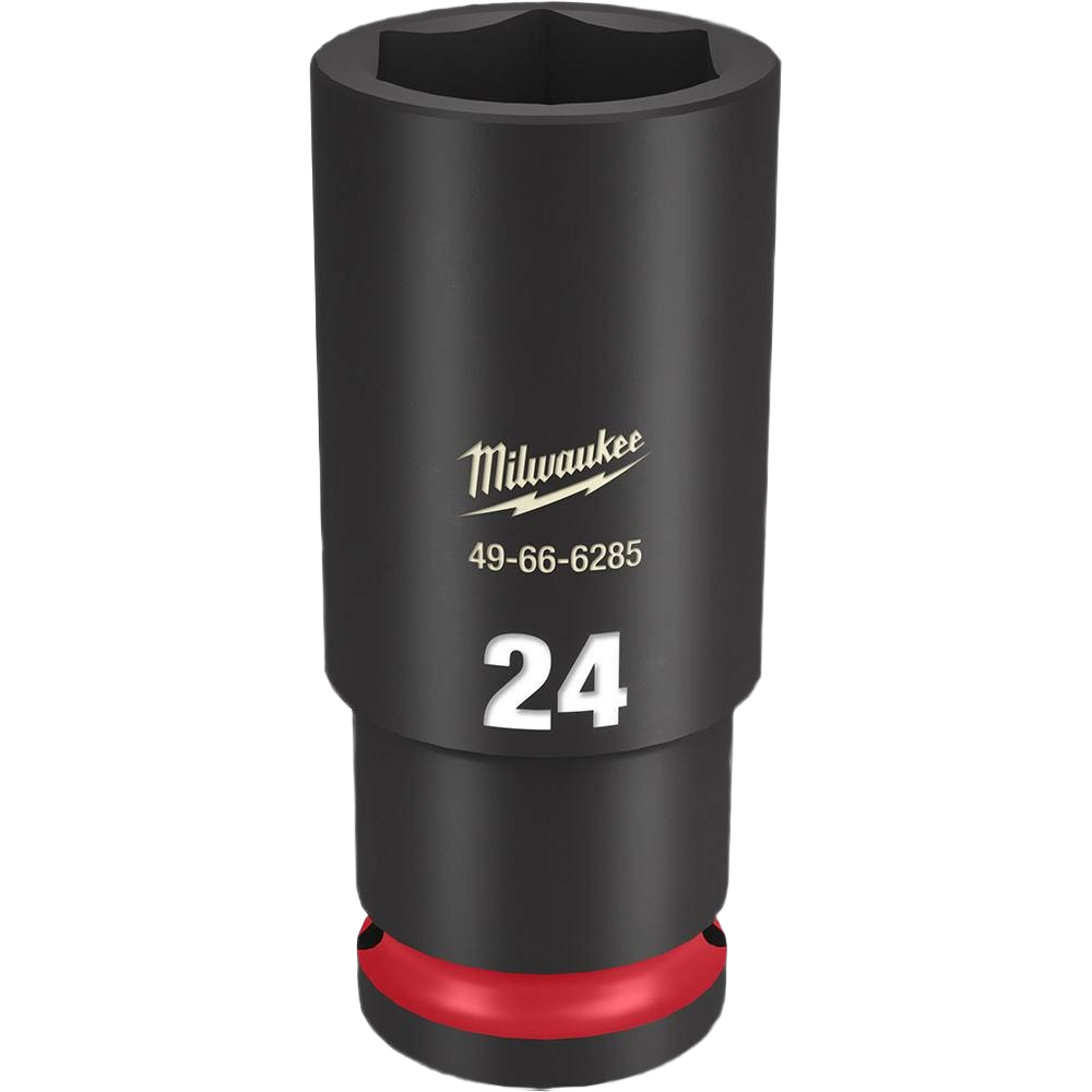 Milwaukee deep 24mm impact socket with 6-point design for heavy-duty fastening in hand tools and home improvement collections