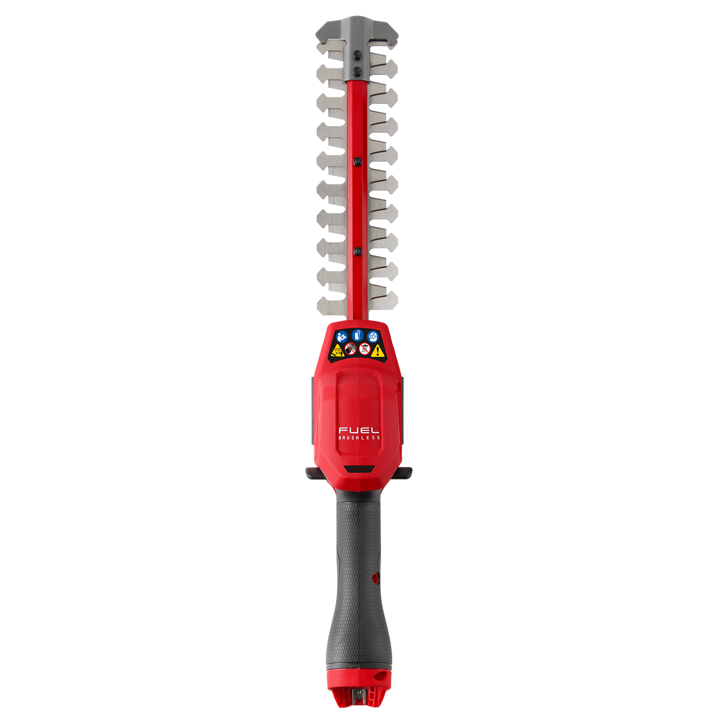 Red and black cordless hedge trimmer with ergonomic grip designed for efficient cutting in home improvement projects