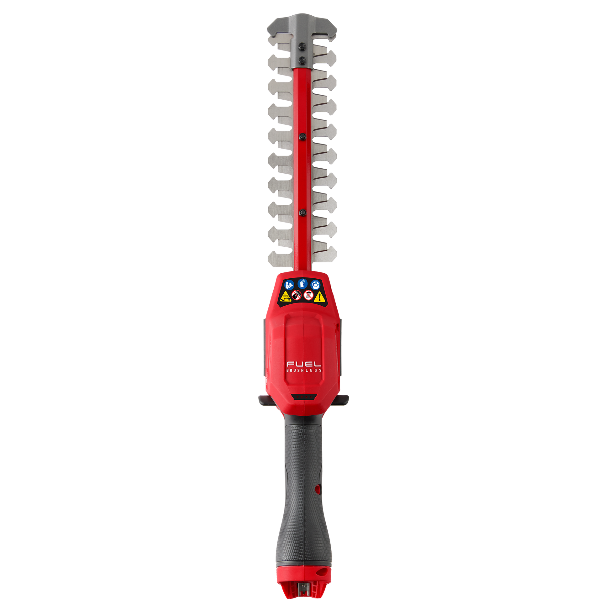 Red and black cordless hedge trimmer with ergonomic grip designed for efficient cutting in home improvement projects