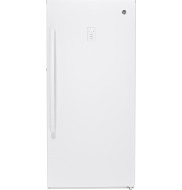 Tall white upright freezer with vertical handle and smooth exterior in freezer and kitchen appliance collection