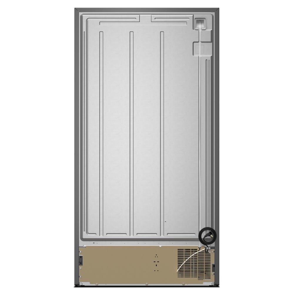 Rear view of 36-inch wide side-by-side refrigerator showing ventilation and compressor panel in appliances collection