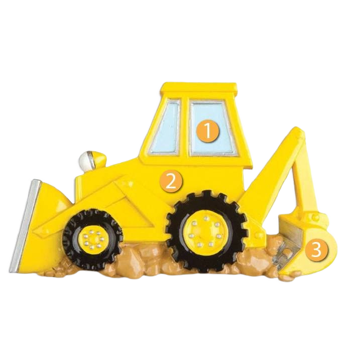 Yellow backhoe ornament on rocky base for Christmas Ornaments & Tree Decorations under $50 collection