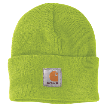 Bright green thick acrylic knit cuffed beanie with a stitched logo patch, part of Clothing & Shoes and Scarves & Hats collections.