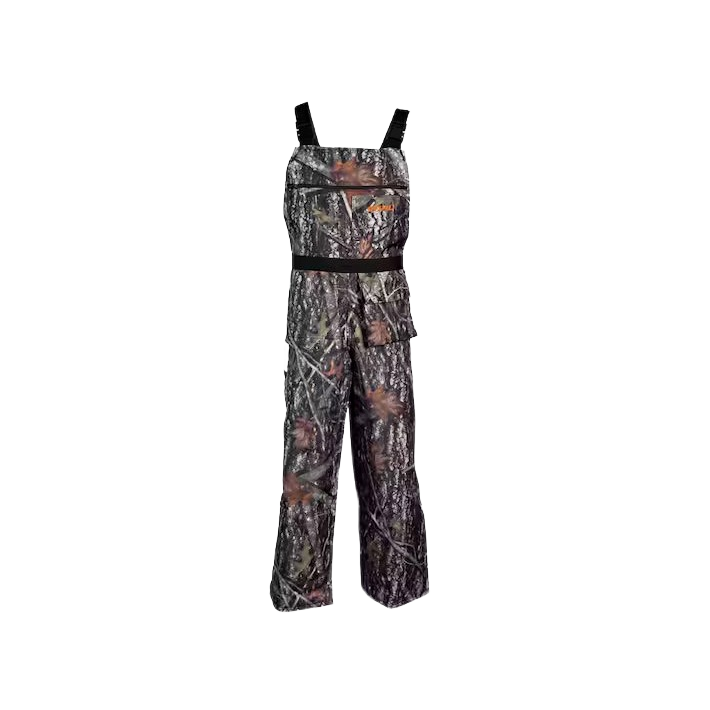 Six-layer camo-patterned protective bib chaps for safety and outdoor work in hardware and PPE collections.