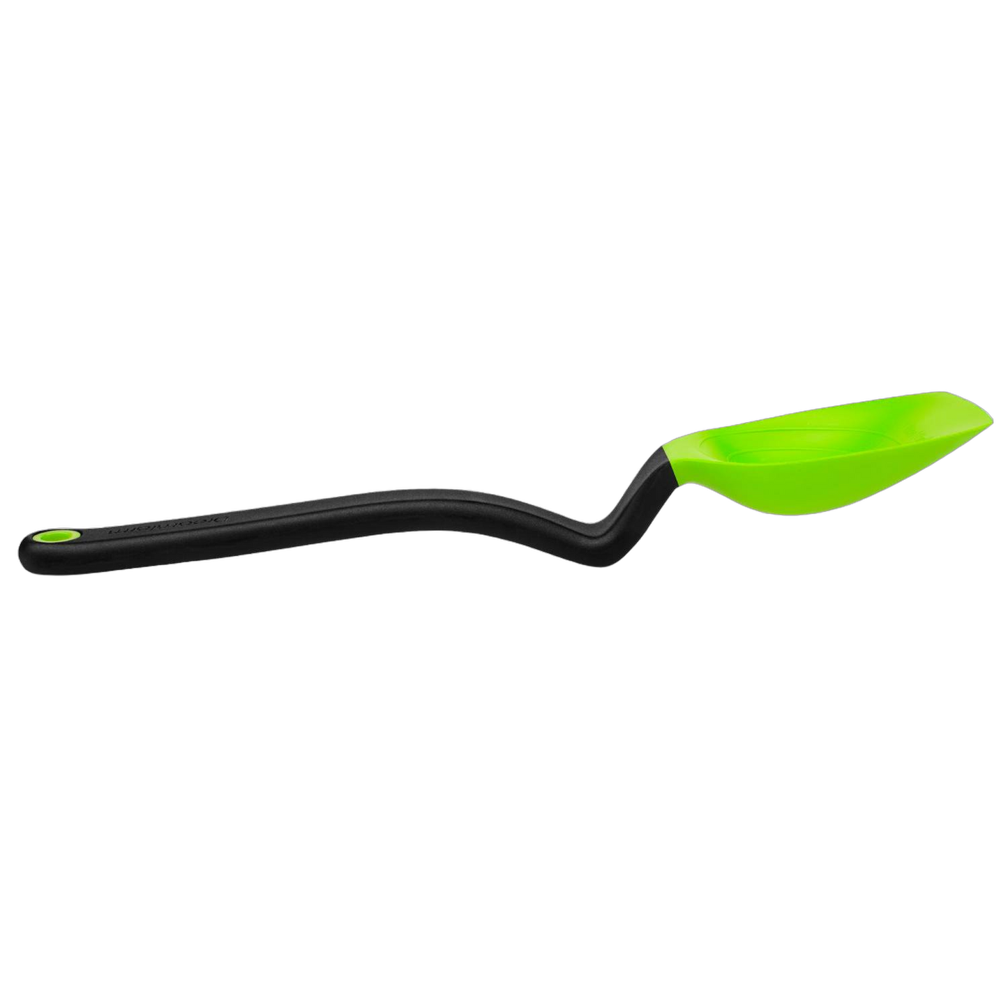 Flexible silicone spoon with angled black handle and bright green scraping head for kitchen utensils and cooking tools under $50 collections