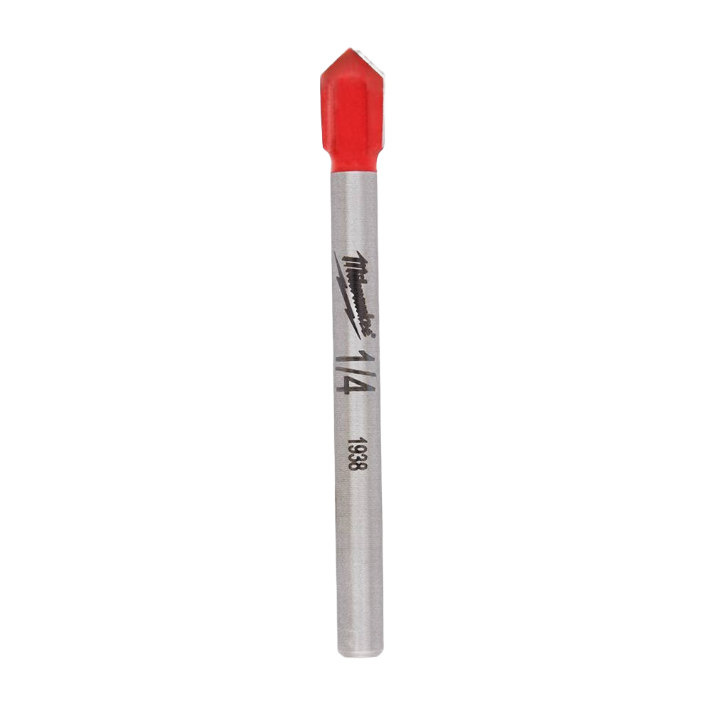 Carbide-tipped 1/4 inch drill bit with red head for glass and tile in power tool accessories under $50 collections
