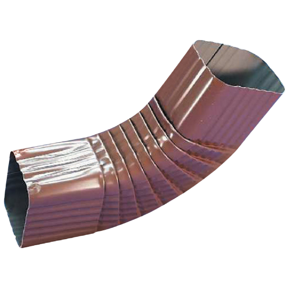 Brown aluminum downspout elbow with ribbed design for directing rainwater in home improvement projects