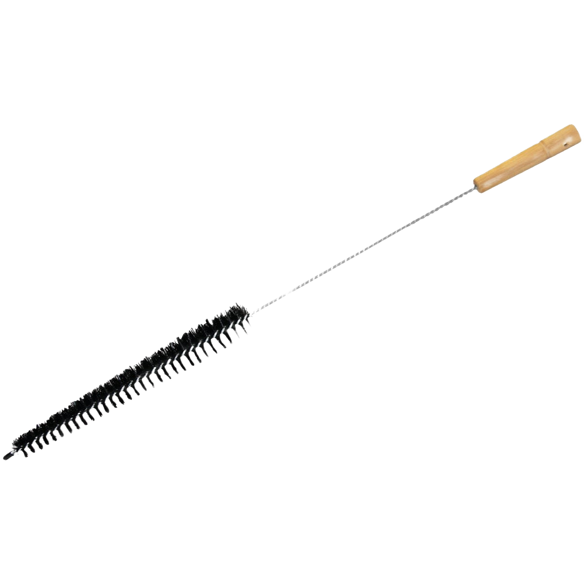 Long appliance cleaning brush with dense black bristles and wooden handle for cleaning tools and home improvement tasks