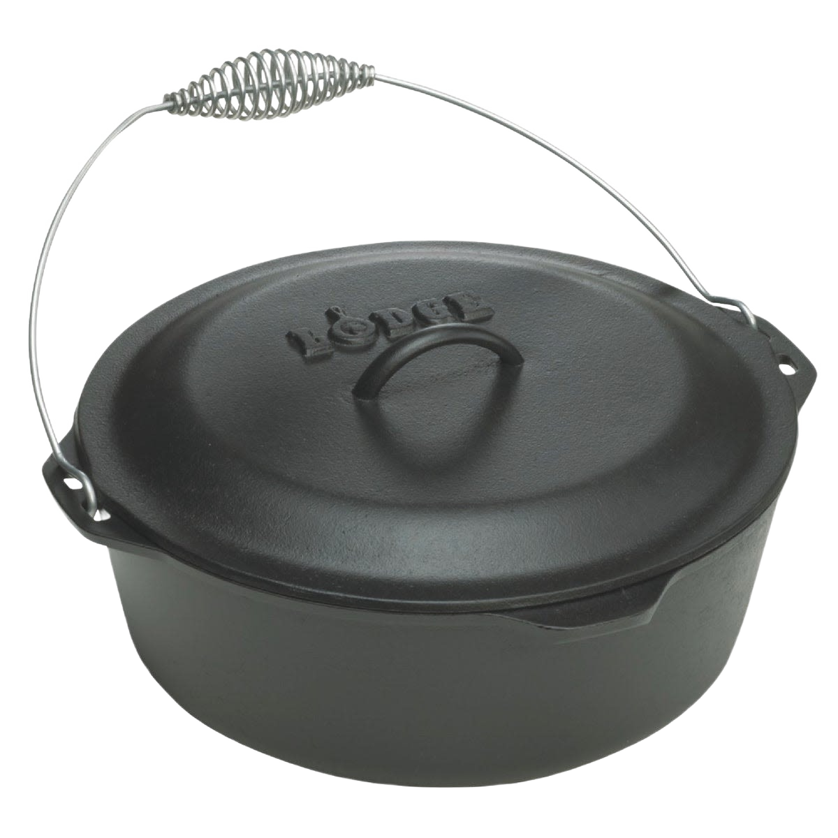 Traditional cast iron Dutch oven with loop handle lid and coil bail handle in kitchenware collection under $100